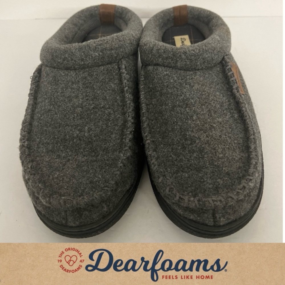 Dearfoam - Men's Dark Heather Gray Wool Memory Foam - No Sweat Slippers